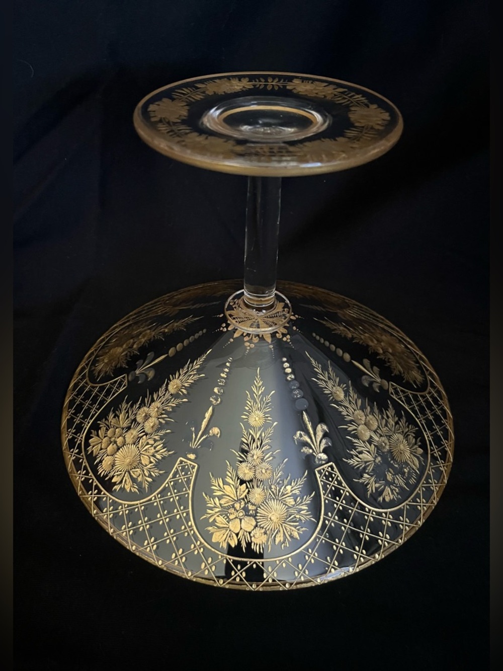 Antique Early 1900 Bohemian Glass, Tazza/Compote Dish, Moser-style, Gold Gilding - Picture 4 of 15